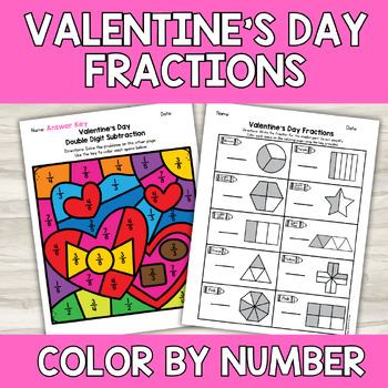 Preview of Valentine's Day Fractions Color By Number | 2nd 3rd Grade Math Center Activity