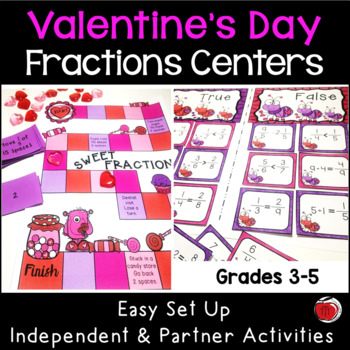 Preview of Valentine's Day Fractions Math Centers and Activities