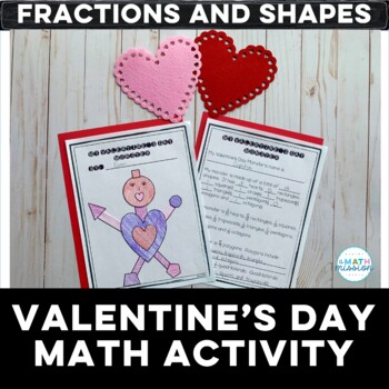 Preview of Valentine's Day Math Craftivity Fractions and 2D Shapes Activity Geometry