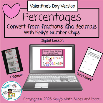 Preview of Valentine's Day Fractions to Decimals to Percentages - Digital and Printable