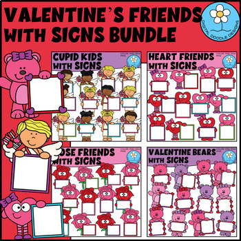 Preview of Valentine's Day Friends with Signs Clipart Bundle