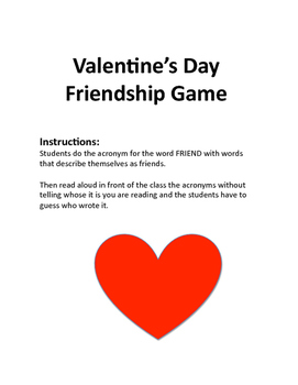 Valentine S Day Friendship Game By Debora Deutsch Tpt