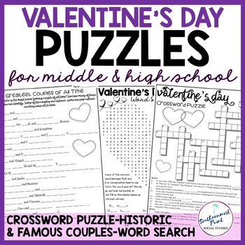 Preview of Valentine’s Day Fun Activities Puzzles Middle School High School