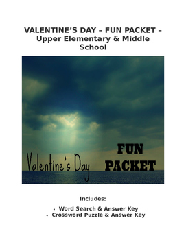 Preview of Valentine's Day Fun Packet Word Search Crossword Writing Prompts (Upper El & MS)