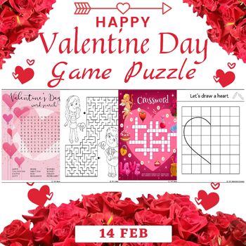 Preview of Valentine's Day Game Puzzle Word Search Crossword Maze Holiday Winter Activities