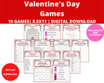 Preview of Valentine's Day Games : Printable, For Adults and Children, Bingo, Squares