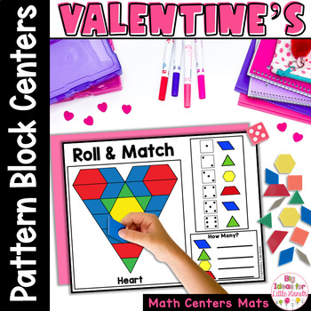 Preview of Valentine's Day Math Games | Kindergarten Pattern Blocks Puzzle Mats