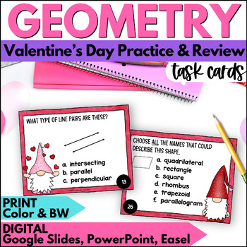 Preview of Valentine's Day Geometry Task Cards - February Math Practice & Review Activities