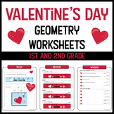 Valentine's Day Geometry Worksheets - 1st and 2nd Grade