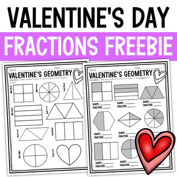 Preview of Valentine's Day Geometry and Fractions Worksheets | Valentine's Day Geometry
