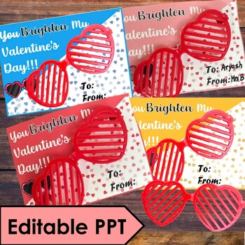 Preview of Valentine's Day Gift Tag Editable  | Heart Shaped Sunglasses Printable