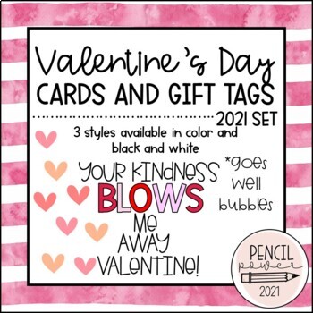 Preview of Valentine's Day Gift Tags & Card | Bubbles "Blow Me Away" Printable