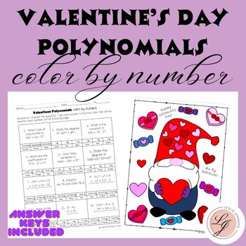 Preview of Valentine's Day Gnome Polynomials Color By Number