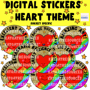 Preview of Valentine's Day Gold Glitter Rainbow Digital Stickers - Subject Specific