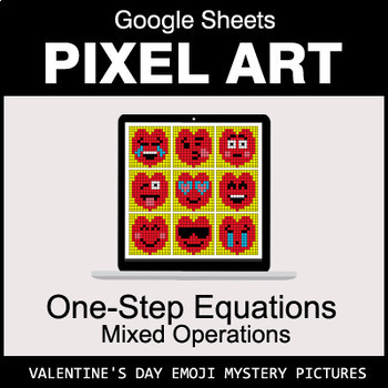 Preview of Valentine's Day Google Sheets - One-Step Equations - Mixed Operations