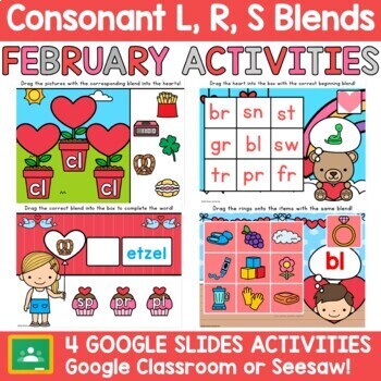 Preview of Valentine's Day Google Slides Consonant Blends Activities