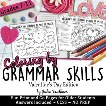 Preview of Valentine's Day Grammar, Coloring-by-Number