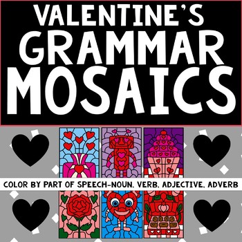 Preview of Valentine's Day Grammar Mosaics-Color By Part of Speech- Color By Word Fun!