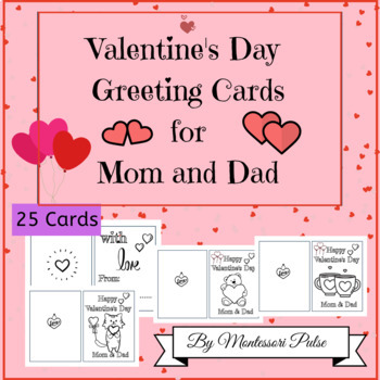 Preview of Valentine's Day Greeting Cards for Mom and Dad (Black & White Folded )
