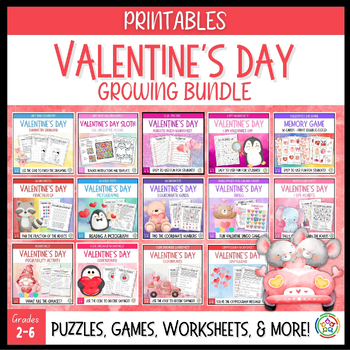 Preview of Valentine's Day Growing Bundle - Worksheets, Puzzles, Games, Writing, &  More