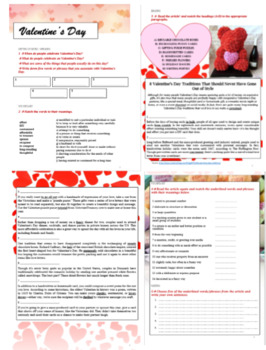 Preview of VALENTINE'S DAY Handout (Reading, Vocabulary, Listening, Speaking, Writing)