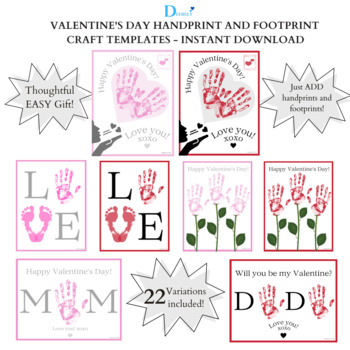 Preview of Valentine's Day Handprint and Footprint Craft Templates - Deerely