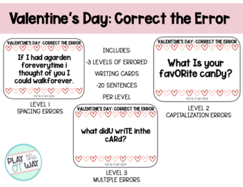 Preview of Valentine's Day Handwriting Correct the Errors 3 Levels Print and Go