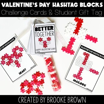 Preview of Valentine's Day Hashtag Blocks Cards / Valentine STEM Activities 
