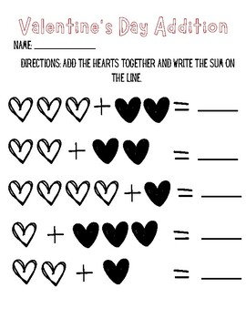 Valentine’s Day Heart Addition Worksheet by MsHortonsHomeroom | TPT