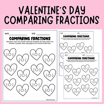 Preview of Comparing Fractions with Unlike & Like Denominators | Valentine's Day | Hearts