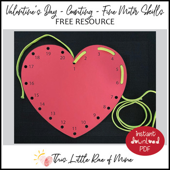 Preview of Valentine's Day - Heart - Counting - lace threading - numbers 1-20 - printable