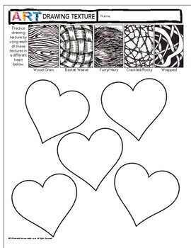 Valentine S Day Heart Drawing Texture Art Worksheet Bell Ringer Sub Plan