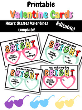 Preview of Valentine's Day Heart Glasses Cards | Printable, Editable & Easy!