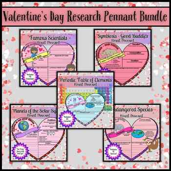 Preview of Valentine's Day Heart Research Pennant Bundle