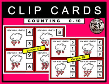 Preview of Valentine's Day Hearts Math Center COUNTING  0-10 Clip Cards February Task RED