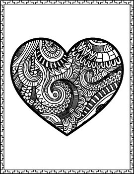 Valentine's Day Hearts Mindfulness Coloring Pages - Intricate Zentangle ...