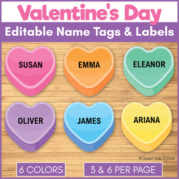 Preview of Valentine's Day Hearts Name Tags & Labels, Cubby and Locker Editable Tags