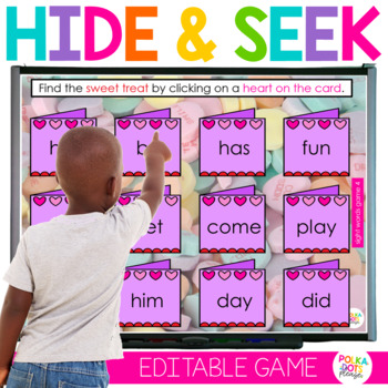 Preview of Valentines Day Activities Hide and Seek Games for Sight Word Editable Practice