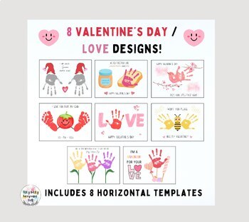 Preview of Valentine's Day Horizontal Art Craft Handprint Printable Templates / Love Cards