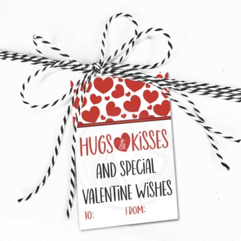Preview of Valentine's Day Hugs and Kisses Gift Tags Bag Toppers Cookie Tags