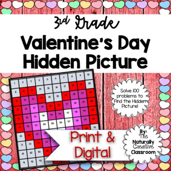 Preview of Valentine's Day Math for 3rd Grade 100 Chart Hidden Picture PRINT & DIGITAL
