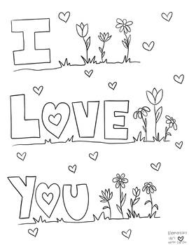 Valentine's Day I Love You Coloring Page with Flowers | TPT