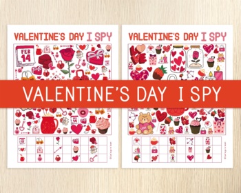 Preview of Valentine's Day I Spy Games, Counting Activity, Look & Find, Numbers, No Prep