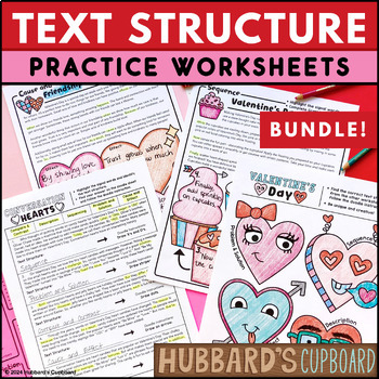 Preview of Valentine's Day - Identify Text Structure Worksheets w/ Graphic Organizers