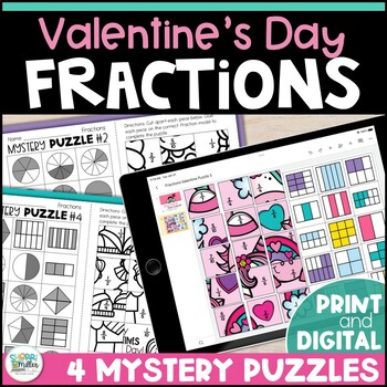 Preview of Valentine’s Day Identifying Fractions Mystery Puzzles - February Math Activity