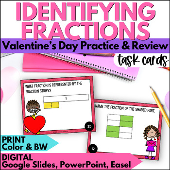 Preview of Valentine's Day Identifying Fractions Task Cards - February Practice and Review