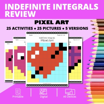 Preview of Valentine's Day: Indefinite Integrals REVIEW Pixel Art Activity