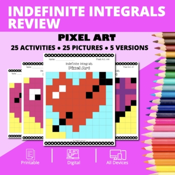 Valentine's Day: Indefinite Integrals REVIEW Pixel Art Activity by Qwizy