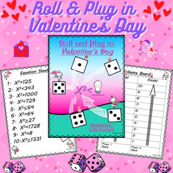 Preview of Valentine's Day Inequality Equations Worksheet |Cube Numbers| 5th/6th Grade Math