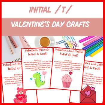 Preview of Valentine’s Day Initial /t/ Artic Crafts - Color, Cut, Paste | Digital Resource